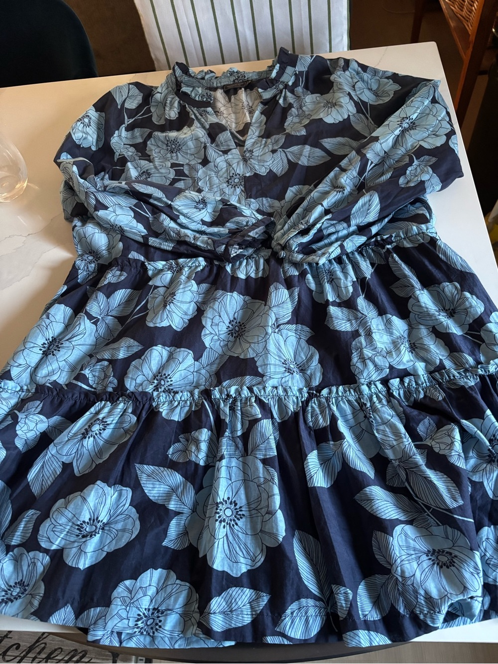 Vineyard Vines Navy and Light Blue Floral Tiered Dress